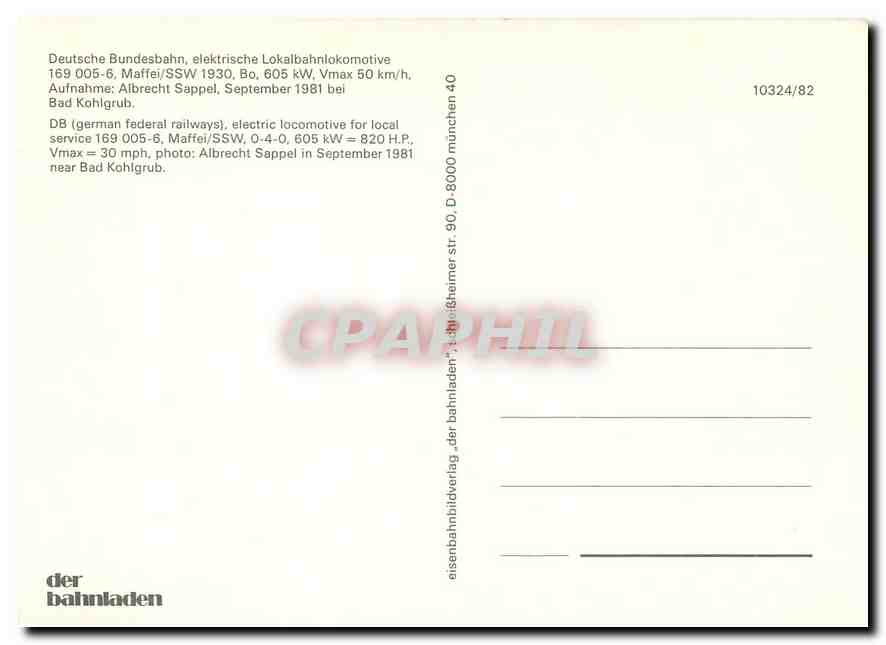 CPM DB (german federal railways) electric locomotive for local service 169 005-6 — Verso