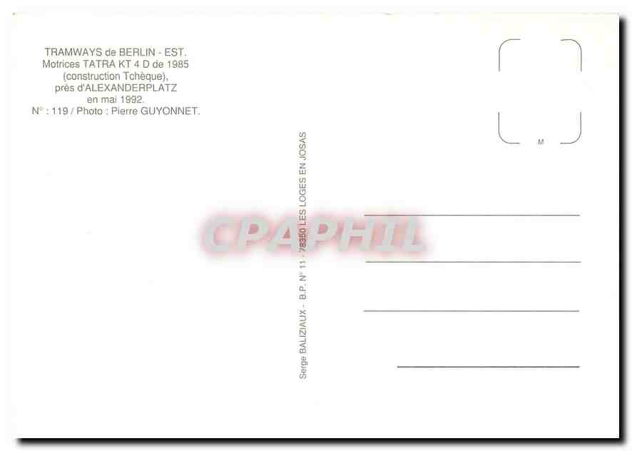 CPM Tramways de Berlin - Est Motrices Tatra KT 4D de 1985 — Verso
