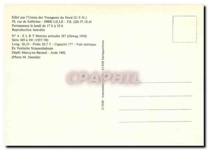 CPM Motrice articulee 387 (Duewag 1958) — Verso