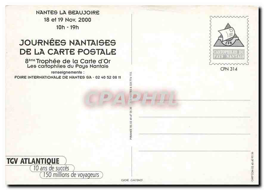 CPM 18 et 19 Nov. 2000 Journees Nantaises de la Carte Postale — Rückseite