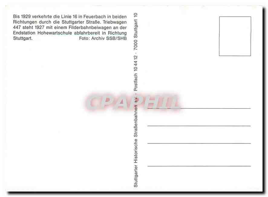 CPM Bis 1929 verkhrte die linie 16 in feuerbach in beiden Richtungen durch die Stuttgarter Strasse — Verso