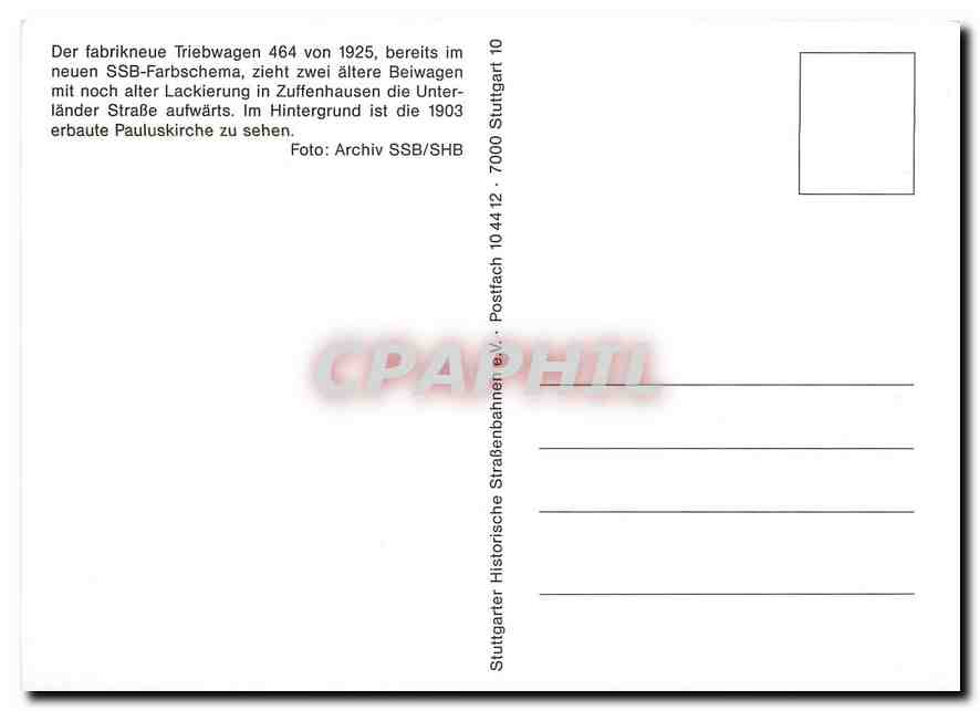 CPM Der fabrikneue Triebwagen 464 von 1925 — Verso