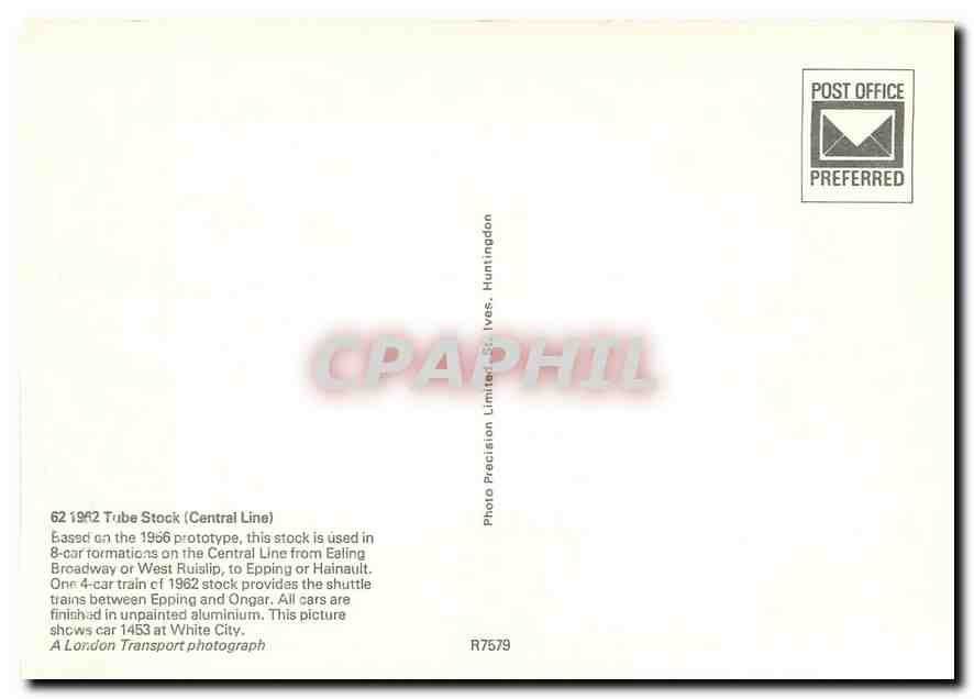 CPM 1962 Tube Stock (Central Line) — Verso