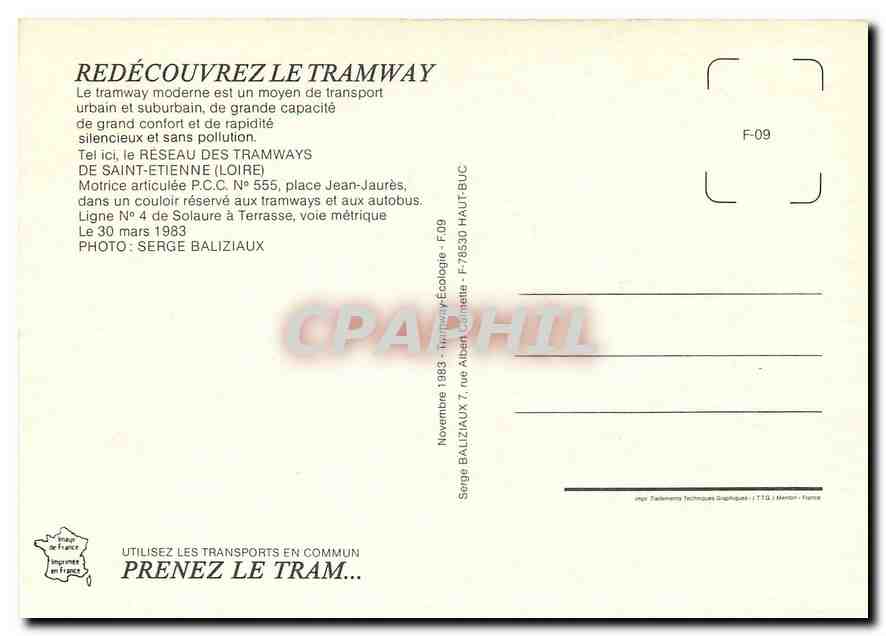 CPM Reseau des Tramways de Saint-Etienne Motrice articulee P.C.C. No.555 — Verso
