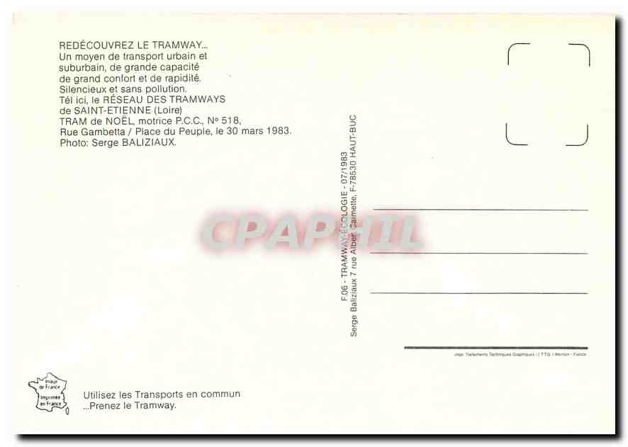 CPM Reseau des Tramways de Saint-Etienne Tram de Noel — Verso