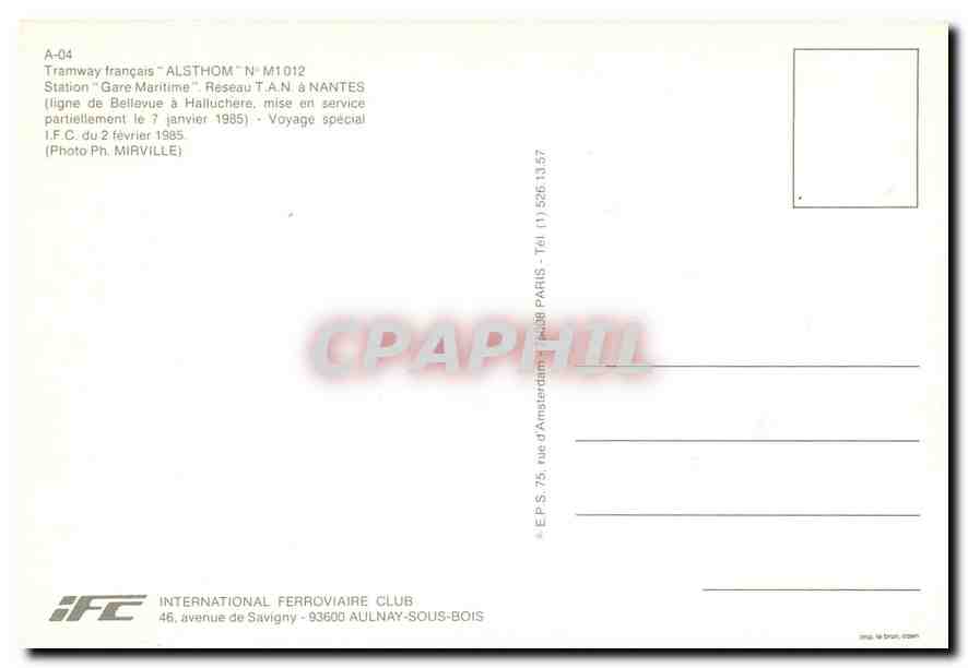CPM Tramway francais "Alsthom" N  M 1012 — Verso