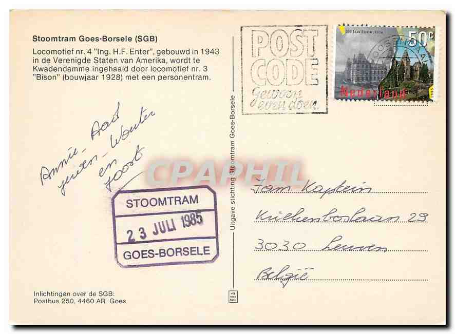 CPM Stoomtram Goes-Borsele (SGB) — Verso