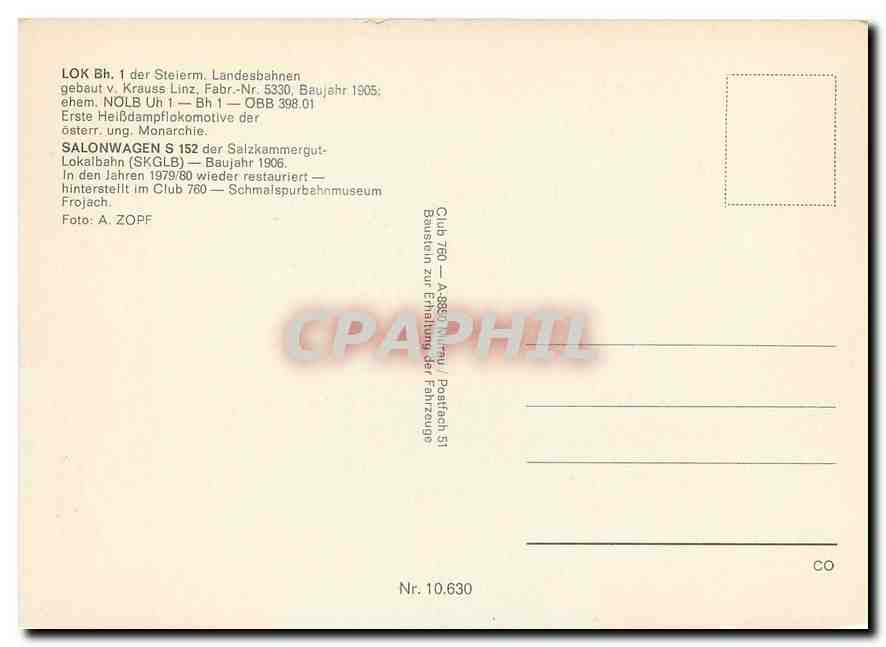CPM Lok Bh 1 Salonwagen S 152 — Verso
