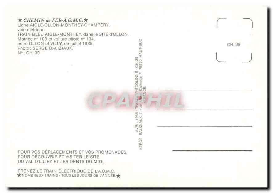 CPM Train Bleu Aigle-Monthey dans le Site d'Ollon — Verso