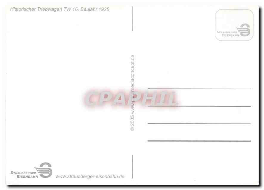 CPM Historischer Triebwagen TW 16 Baujahr 1925 — Verso
