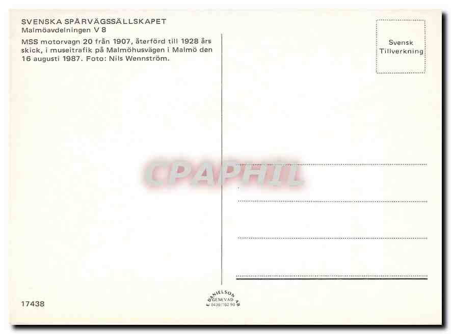 CPM Svenska Sparvagssallskapet MSS Motorgn 20 — Verso