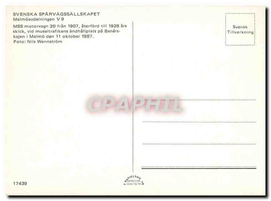 CPM Svenska Sparvagssallskapet MSS Motorgn 20 — Verso