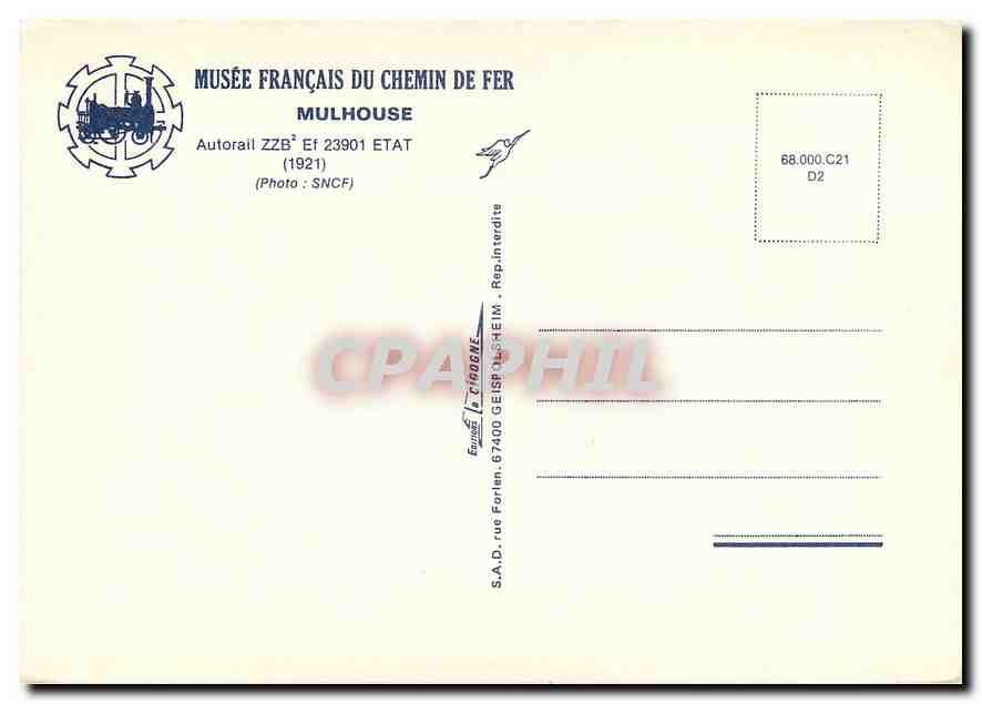 CPM Autorail ZZB Mulhouse — Verso