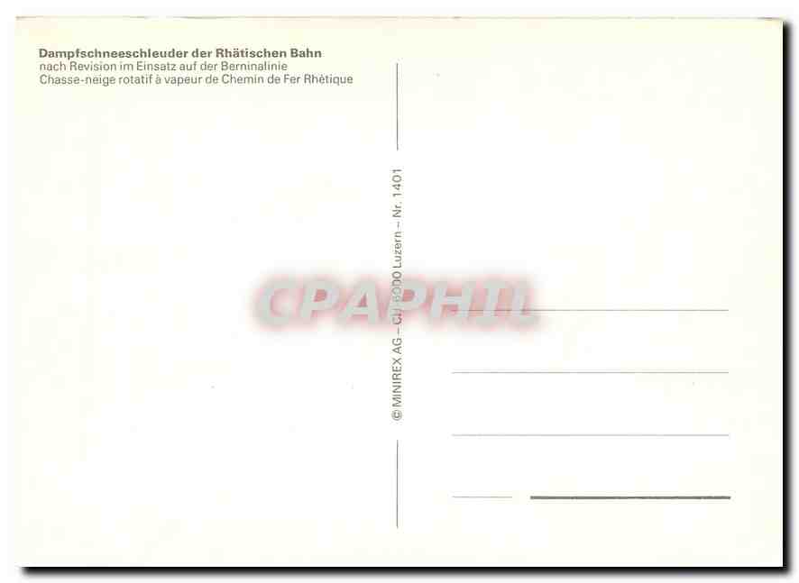 CPM Chasse-neige rotatif a vapeur de Chemin de Fer Rhetique — Verso