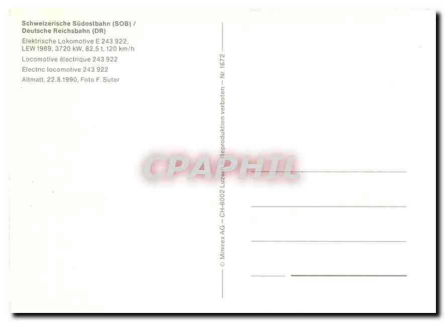 CPM Swiss Federal Railways (SBB) First class coach Apm SWA/ABB 1989 — Verso