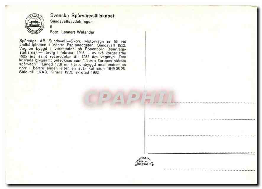 CPM Svenska Sparvagssallskapet. Motorvagn Nr. 55 — Verso