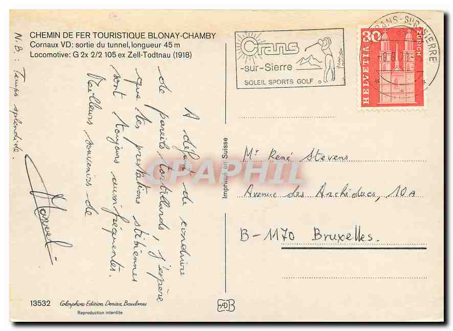 CPM Chemin de Fer Touristique Blonay-Chamby — Verso