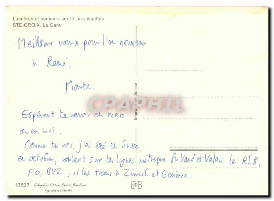 CPM Ste-Croix. La Gare — Verso