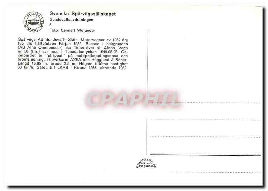 CPM Svenska Sparvagssallskapet — Verso