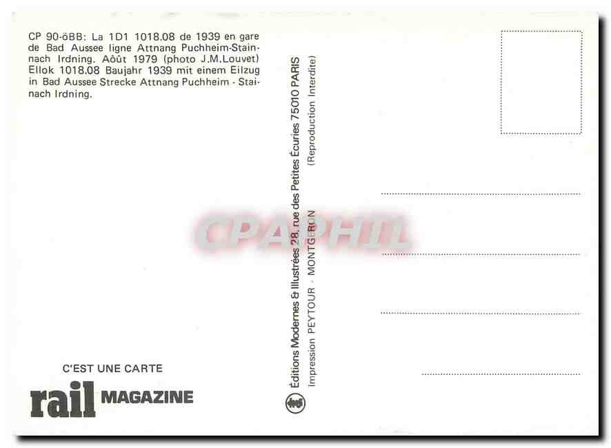 CPM La 1D1 1018.08 de 1939 en gare de Bad Ausee — Verso