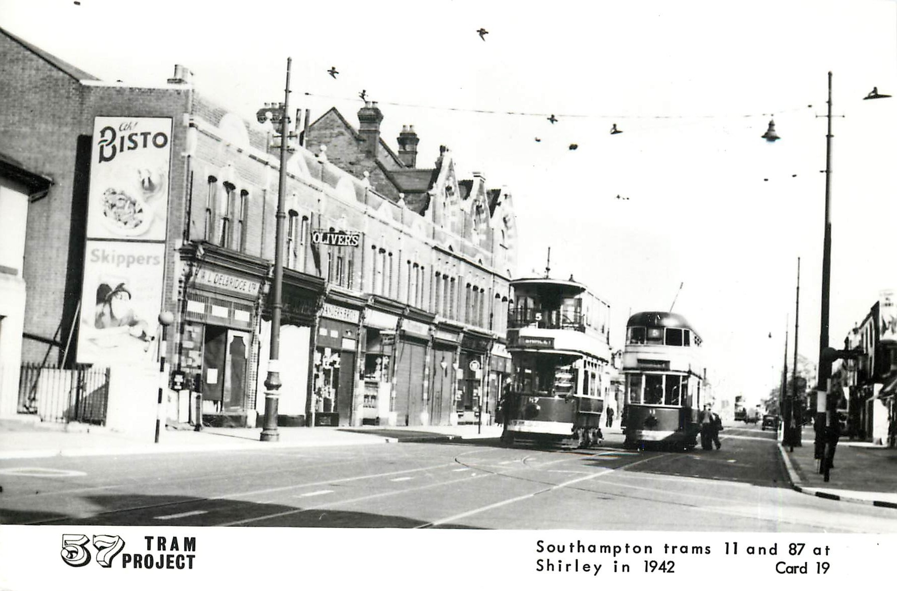 CPM Southhampton trams 11 and 87 at Shirley in 1942