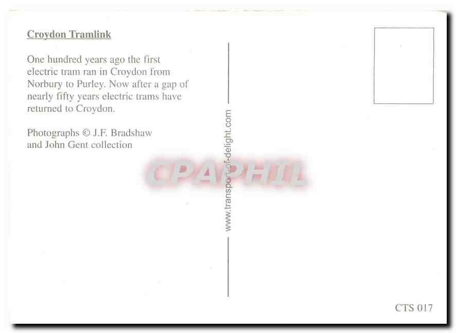 CPM Croydon Electric Tramway Centenary — Verso