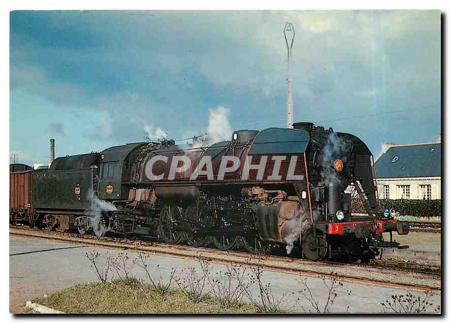 CPM Locomotive 141 R 1081 en tete d'un convoi de marchandises a Rosporden (Finistere) Le 14 Fevrier 
