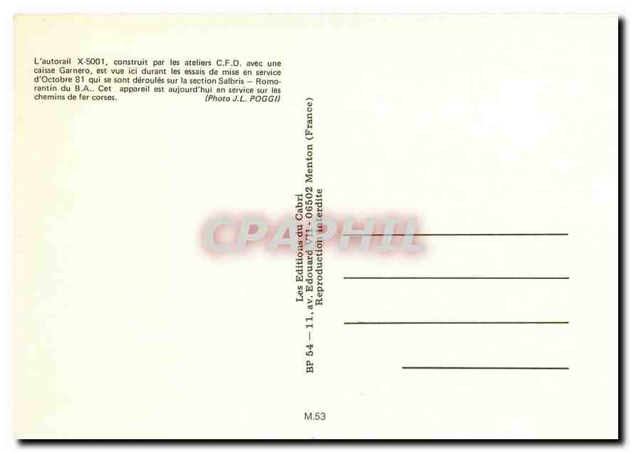 CPM L'autorail X-5001 — Verso