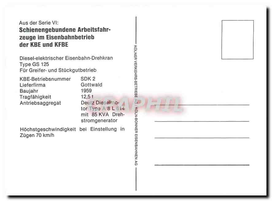 CPM Diesel-elektrischer Eisenbahn-Drehkran Type GS 125 — Verso