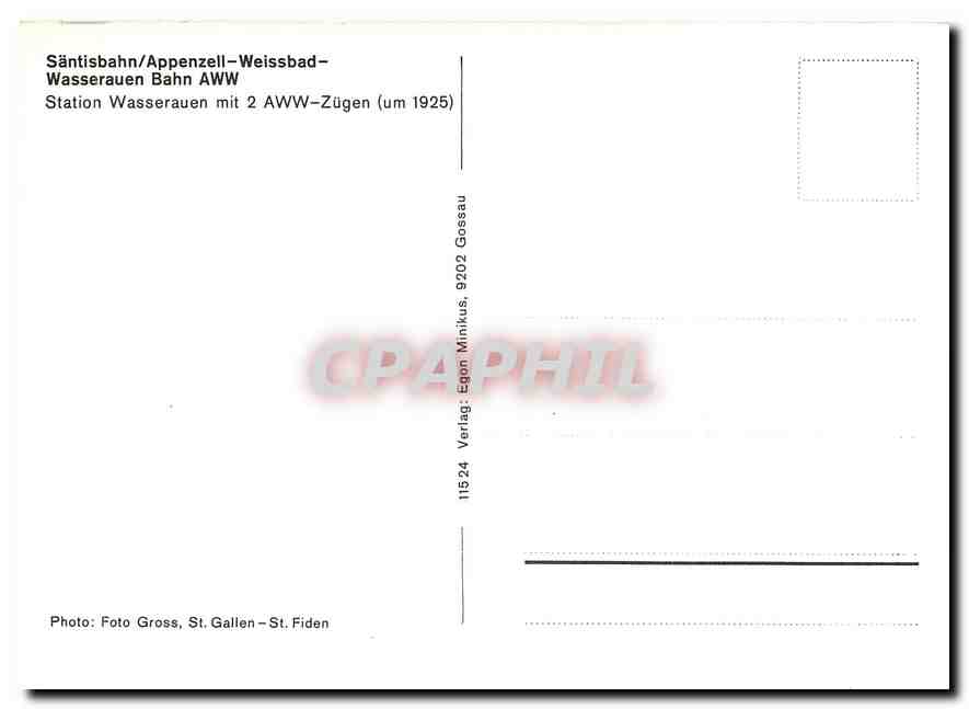 CPM Sation Wasserauen mit 2 AWW-Zuegen (um 1925) — Verso