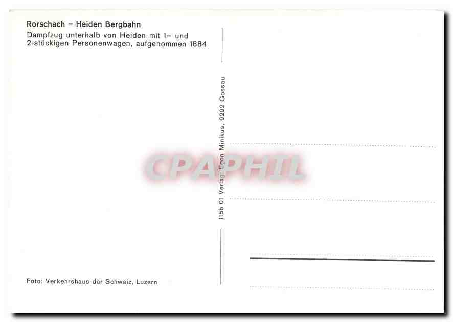 CPM Dampfzug unterhalb von Heiden mit1- und 2-stoeckigen Personenwagen aufgenommen 1884 — Verso