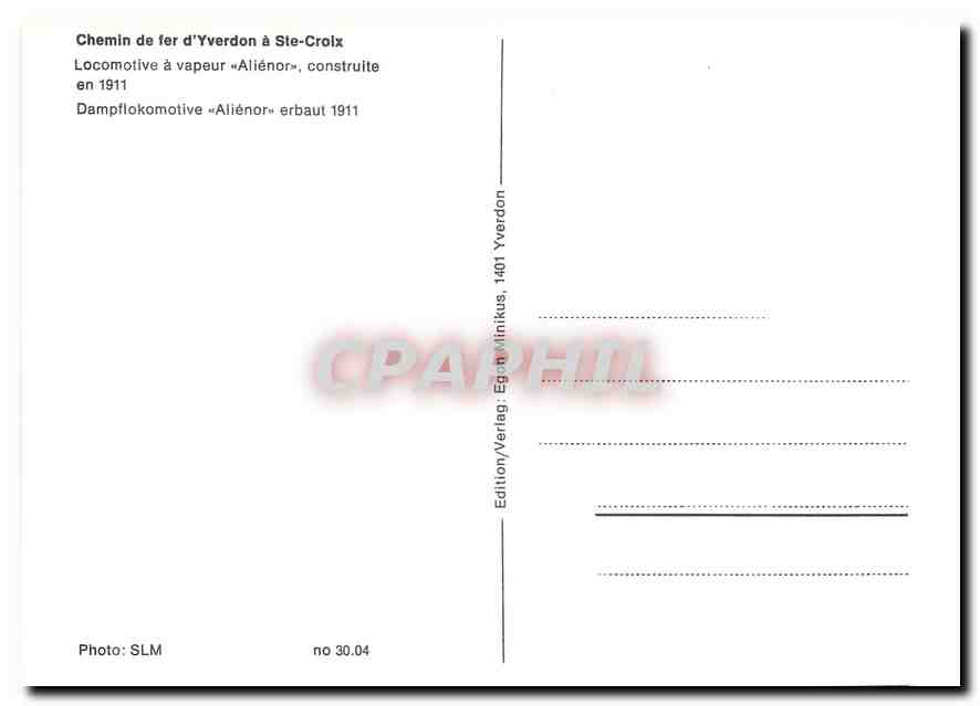 CPM Locomotive a vapeur "Alienor" construite en 1911 — Verso