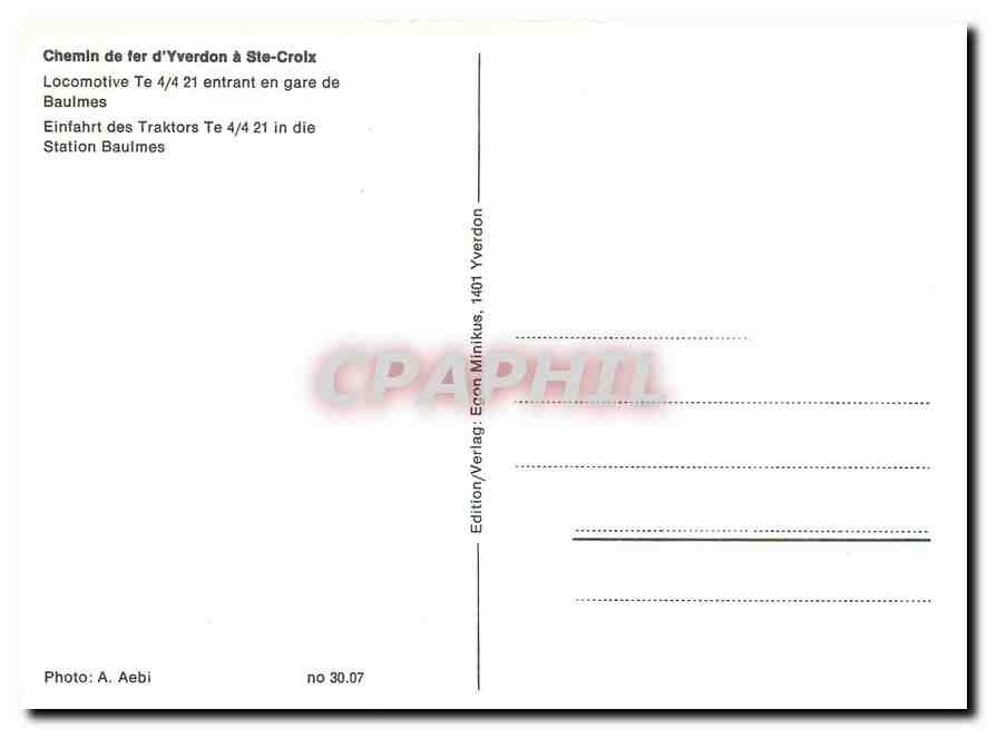 CPM Locomotive Te 4/4 entrant en gare de Baulmes — Verso