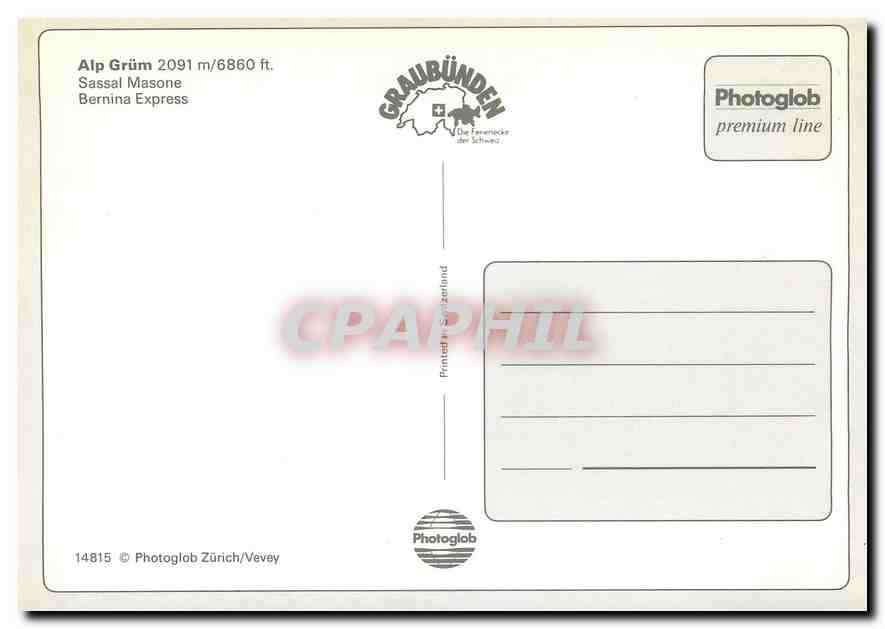 CPM Alp Gruem 2091m Sassal Masone Bernina Express — Verso