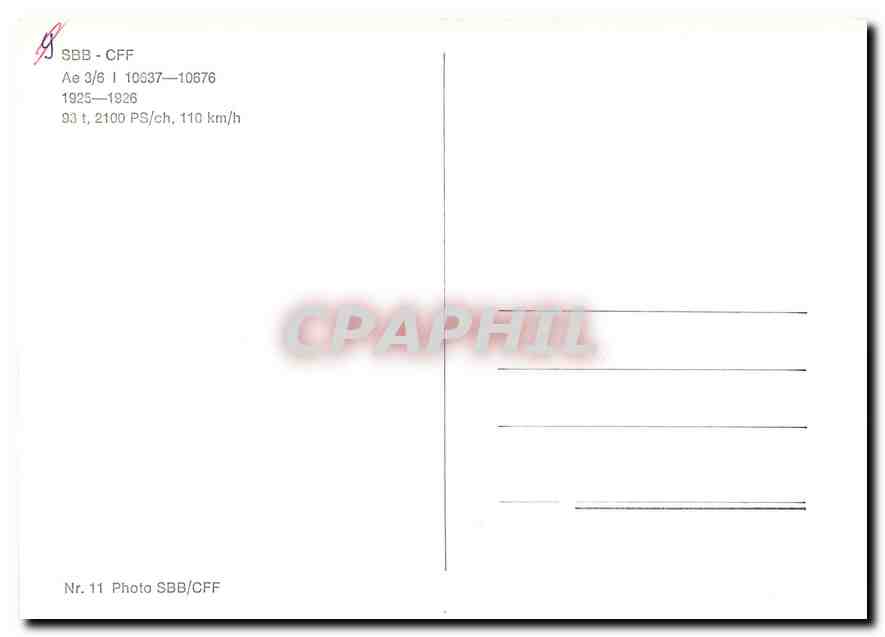 CPM SBB-CFF Ae 3/6 I 10637-10676 1925-1926 — Verso