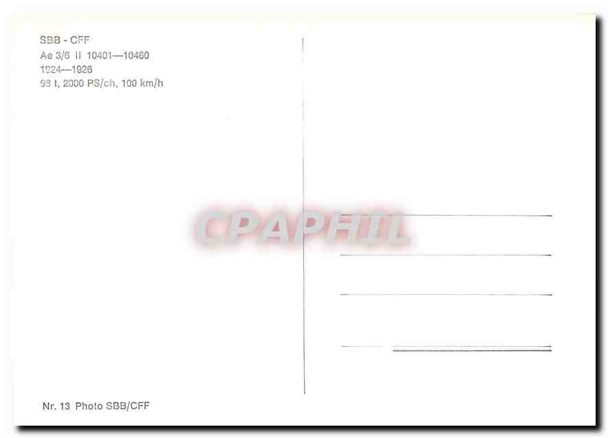 CPM SBB-CFF Ae 3/6 II 10401-10460 1924-1926 — Verso