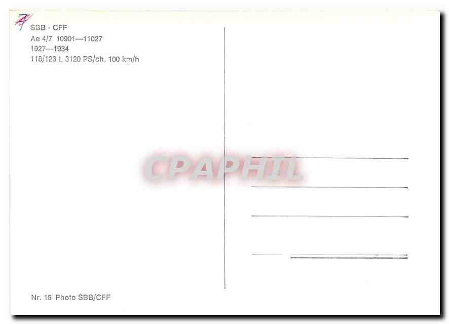 CPM SBB-CFF Ae 4/7 10901-11027 1927-1934 — Verso