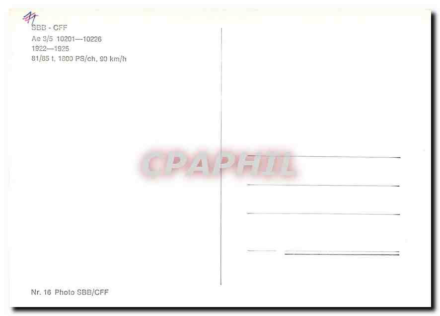 CPM SBB-CFF Ae 3/5 10201-10226 1922-1925 — Verso