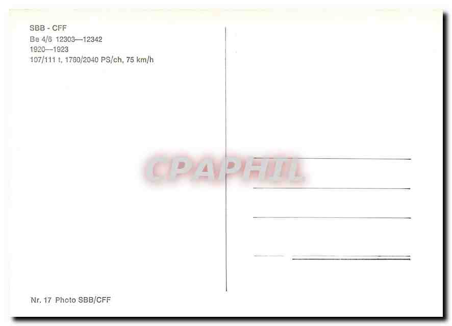 CPM SBB-CFF Be 4/6 12303-12342 1920-1923 — Verso