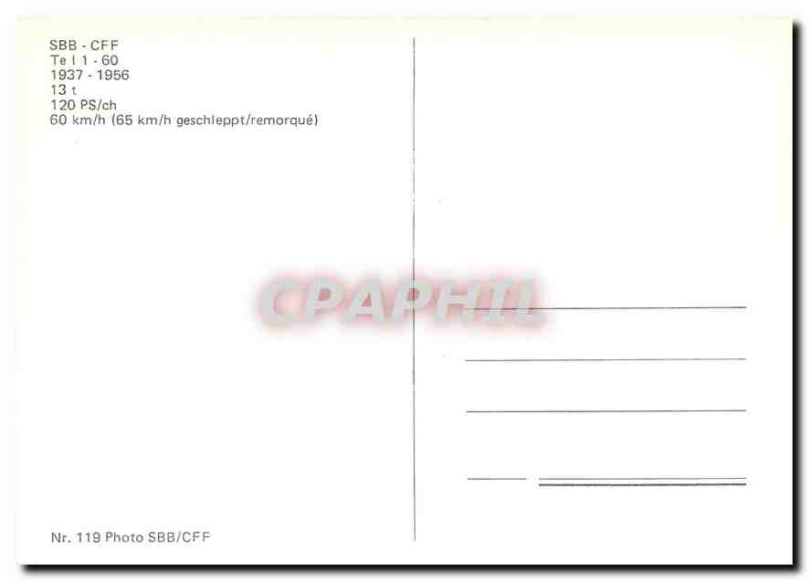 CPM SBB-CFF Te I 1-60 1937-1956 — Verso