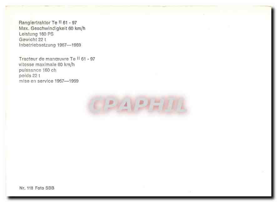 CPM Tracteur de manoeuvre Te II 61-97 — Verso