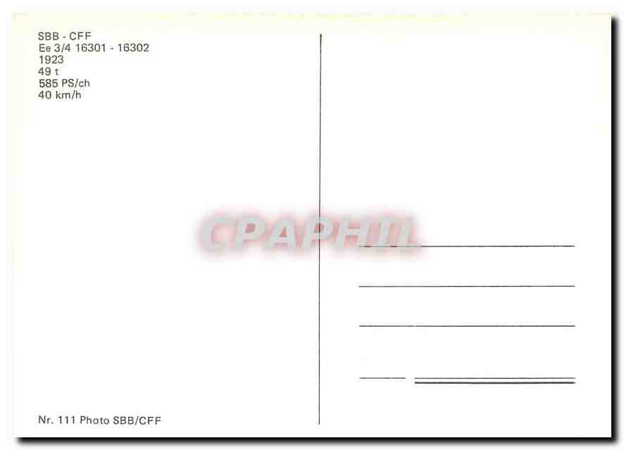 CPM SBB-CFF Ee 3/4 16301-16302 1923 — Verso