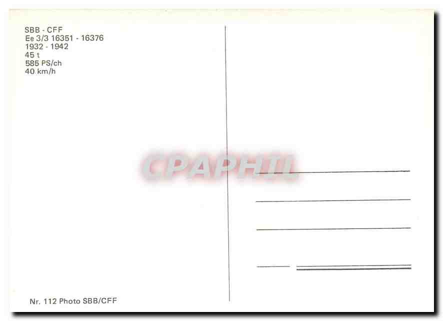 CPM SBB-CFF Ee 3/3 16351-16376 1932-1942 — Verso
