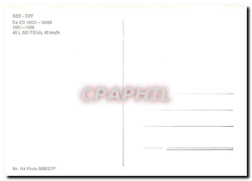 CPM SBB-CFF Ee 3/3 16431-16460 1961-1966 — Verso