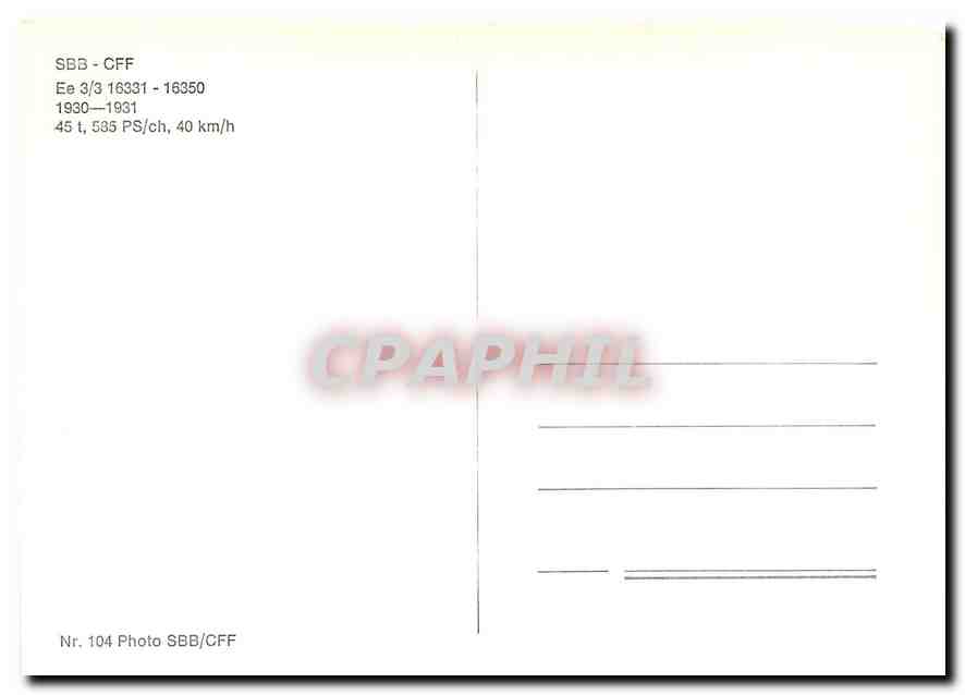 CPM SBB-CFF Ee 3/3 16331-16350 1930-1931 — Verso