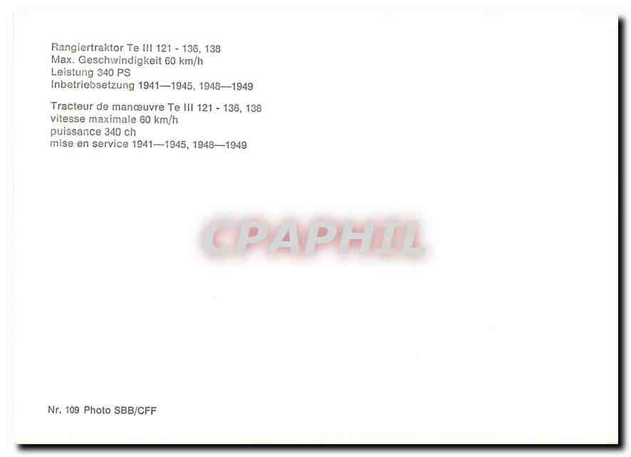 CPM Tracteur de manoeuvre Te III 121-136 138 — Verso