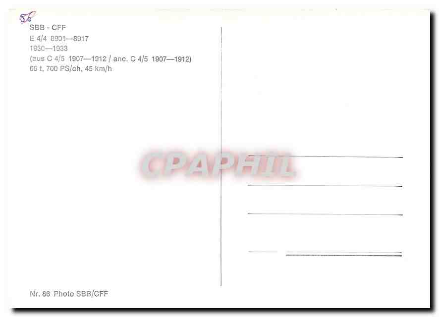 CPM SBB-CFF E 4/4 8901-8917 1930-1933 — Verso