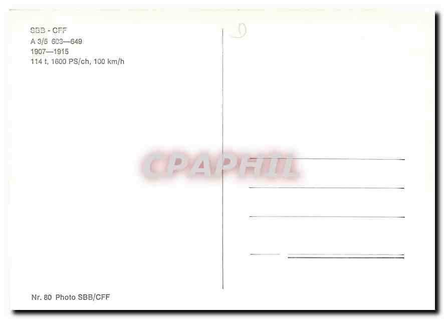 CPM SBB-CFF A 3/5 603-649 1907-1915 — Verso