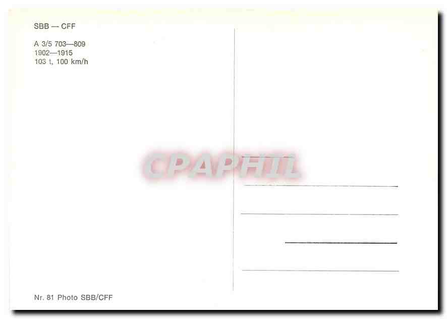 CPM SBB-CFF A 3/5 703-809 1902-1915 — Verso