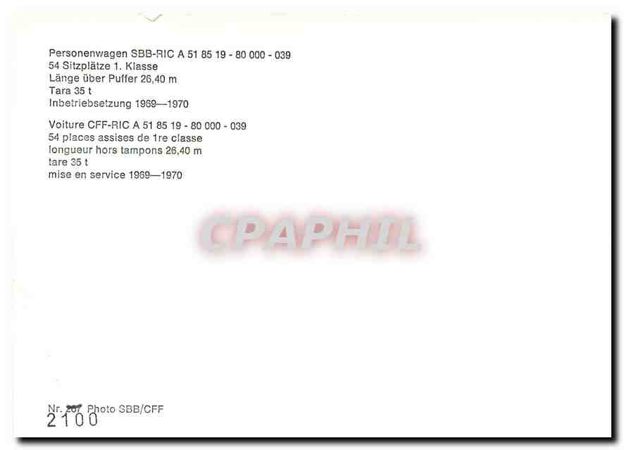 CPM Voiture CFF-RIC A 51 85 19-80 000-039 — Verso